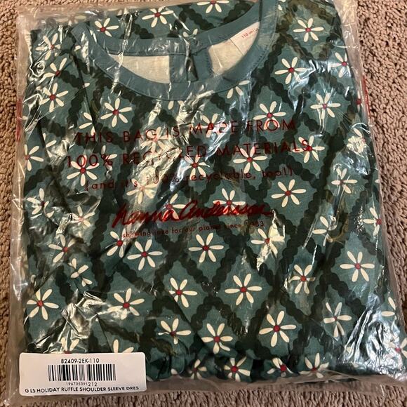 Hanna Andersson Holiday Ruffle Dress w/ Pockets 100% Cotton Green NIB. Size 5. - Picture 3 of 3